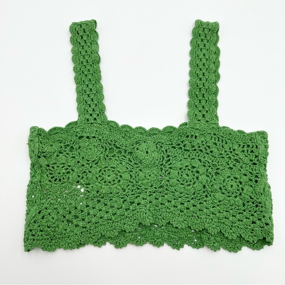 Free People Lost In Your Eyes Top Green Crochet - Picture 10 of 11